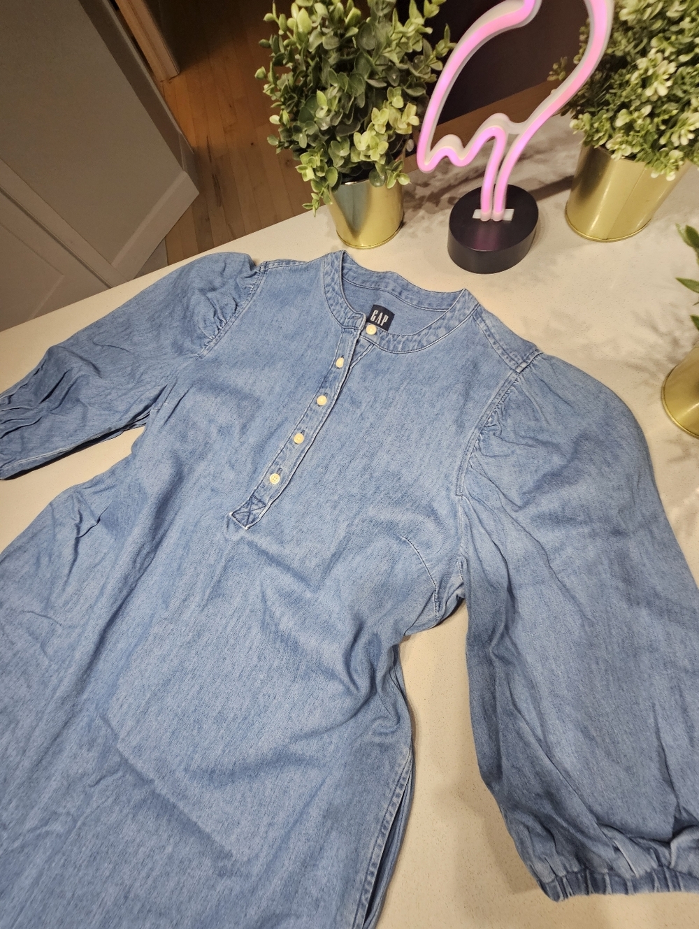 GAP Robe Midi En Denim Véritable Bleue Claire - Picture 3 of 7